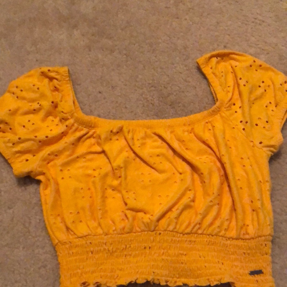 Yellow off the shoulder crop top